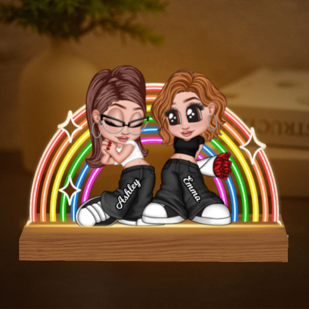 LGBT Couple Y2K Rainbow Personalized Acrylic LED Night Light